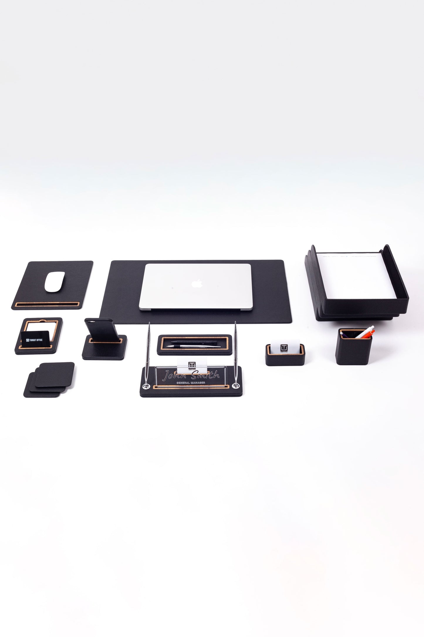 Capella Leather Desk Set 12 Pieces With Three Document Shelves
