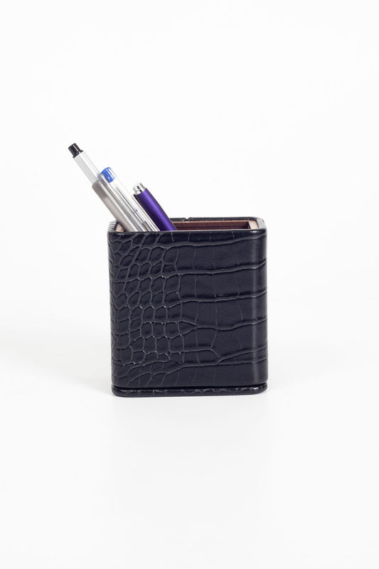 Desktop Croco Wooden Detailed Leather Pen Holder