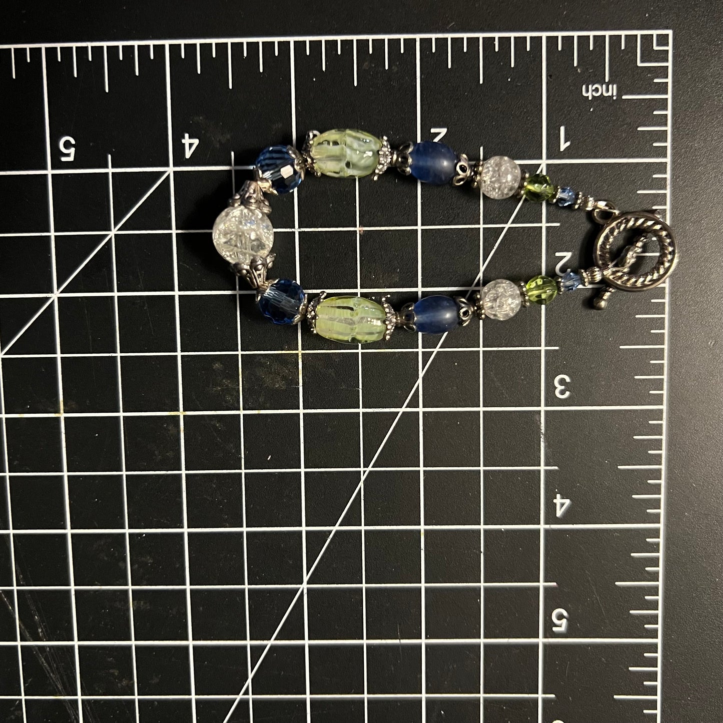Crackle Glass & Crystal Toggle Bracelet