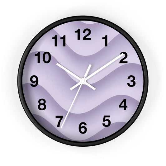 Modern Lavender Wave Wall Clock - Matte Black Frame - DipaliZ