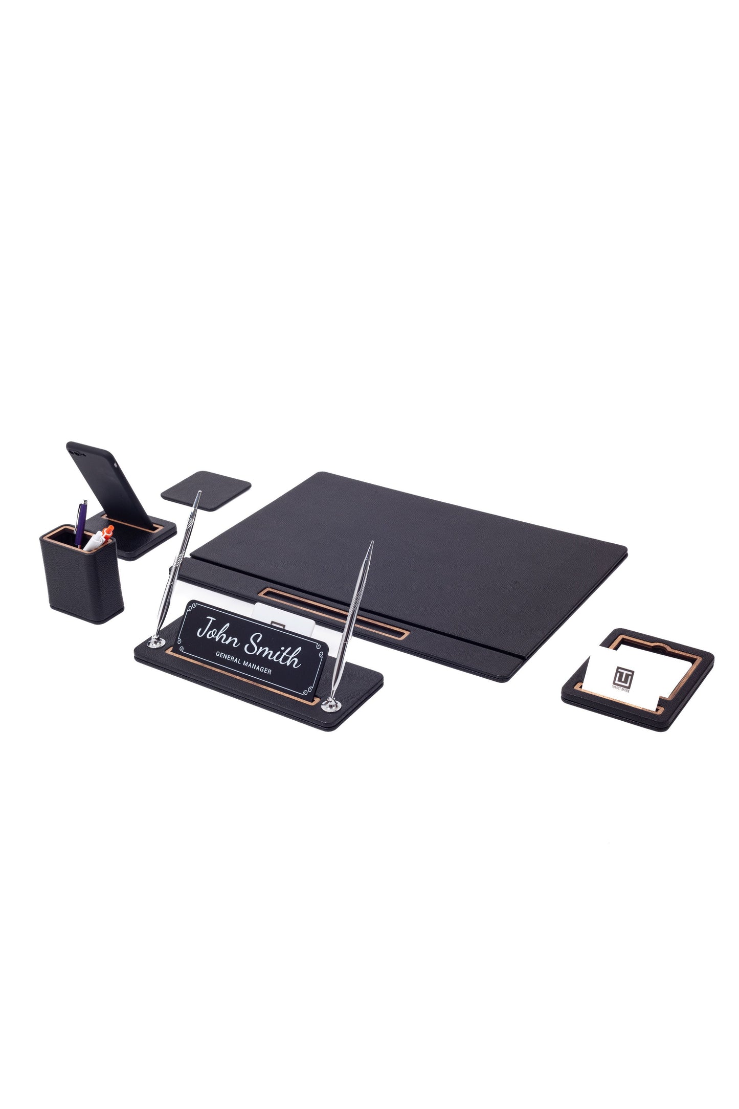 Capella Leather Desk Set 6 Pieces Covered Model Desk with Nameplate