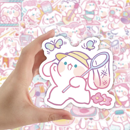 Cute Cartoon Pink Puppy Waterproof Stickers (60 Pack)
