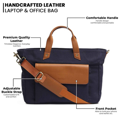 Voyager Canvas Leather Briefcase, Dark Blue