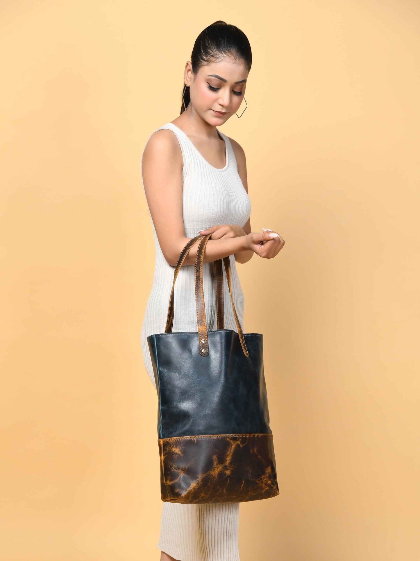 Blue Women's Leather Tote