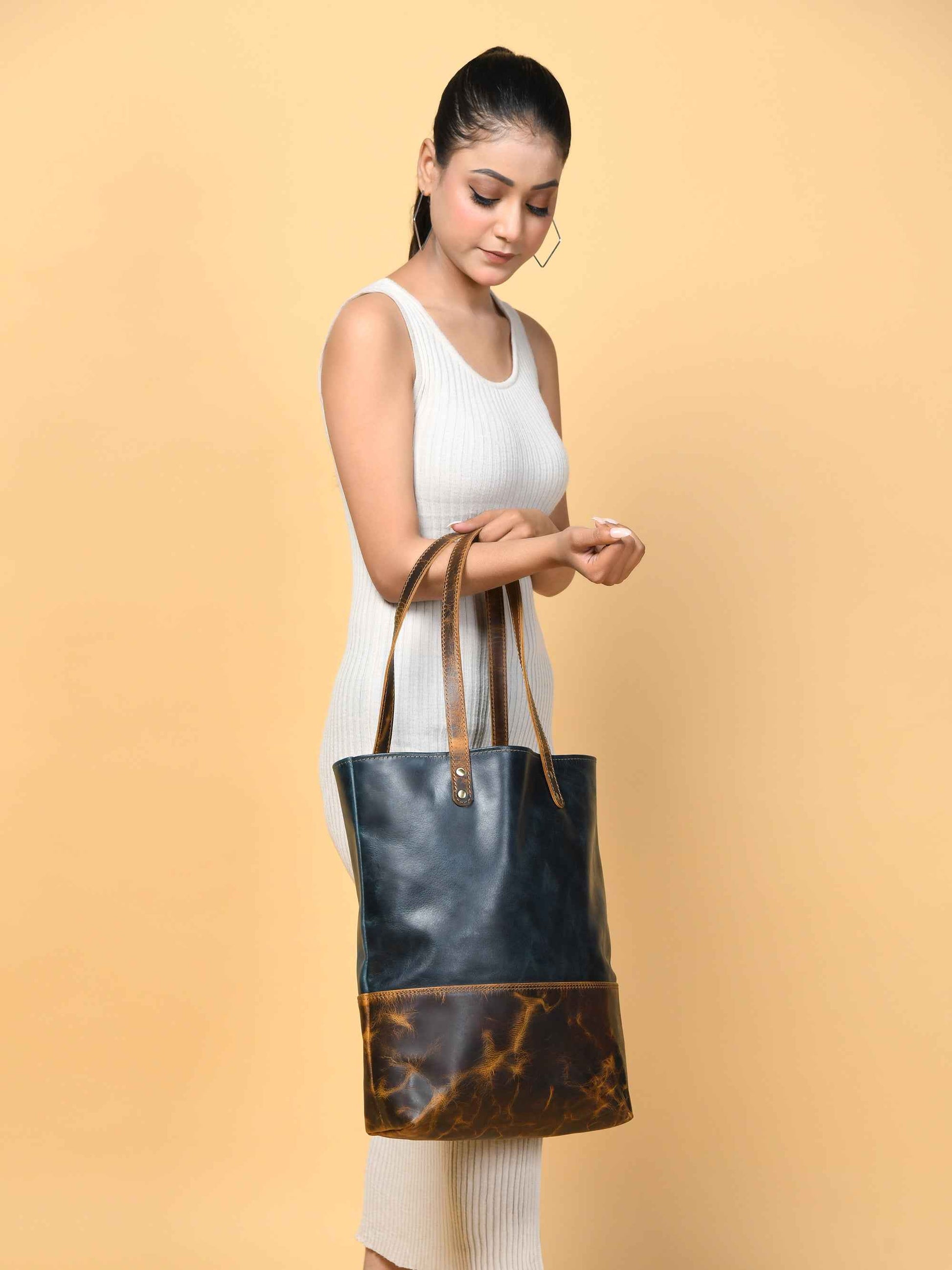 Blue Women's Leather Tote