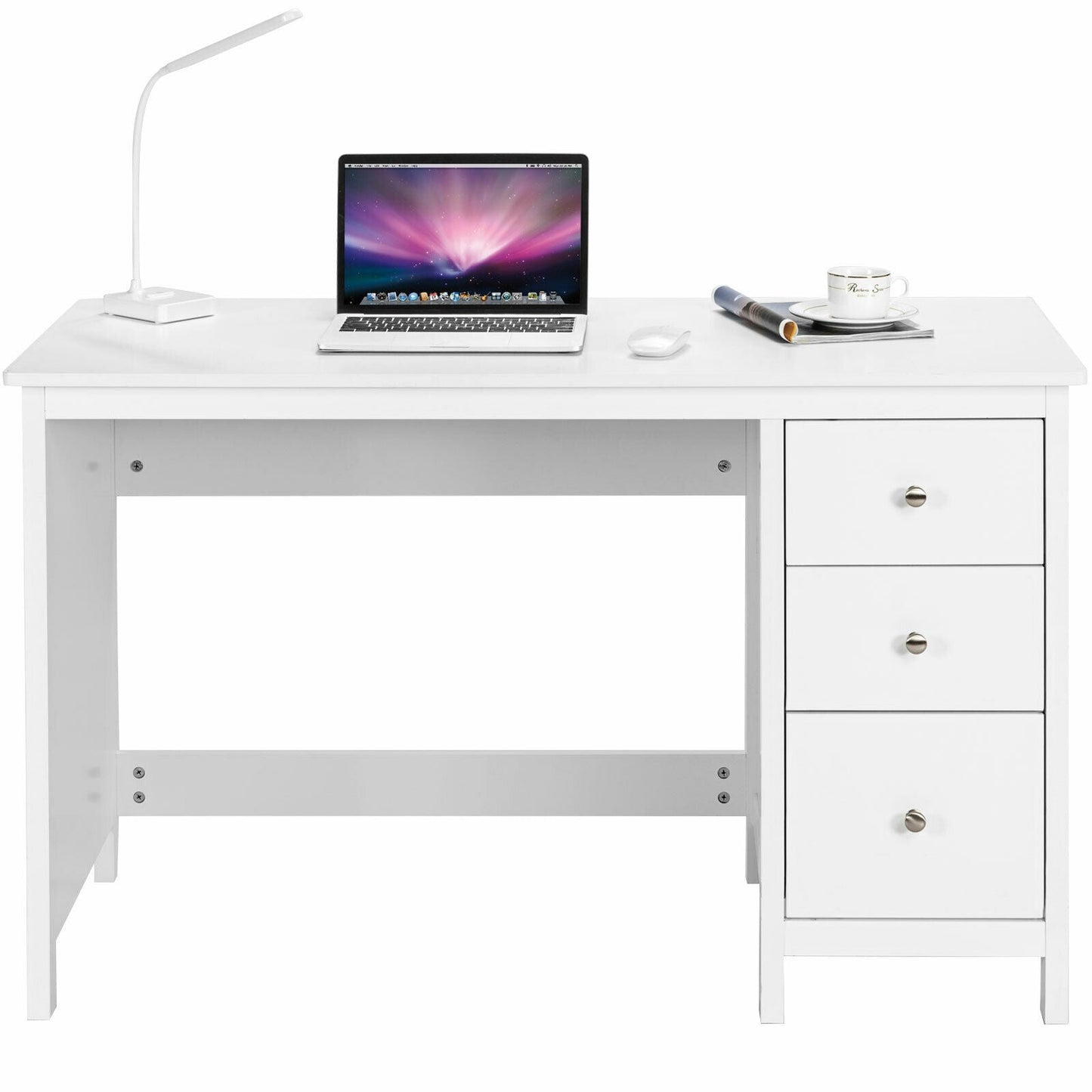 3-Drawer Home Office Study Computer Desk with Spacious Desktop-White