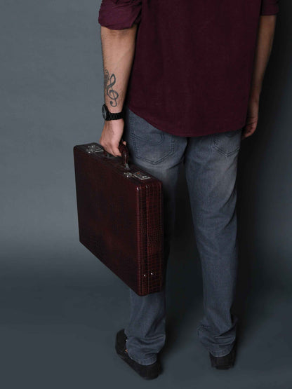 Executive Croco Leather Briefcase/Suitcase- Brown