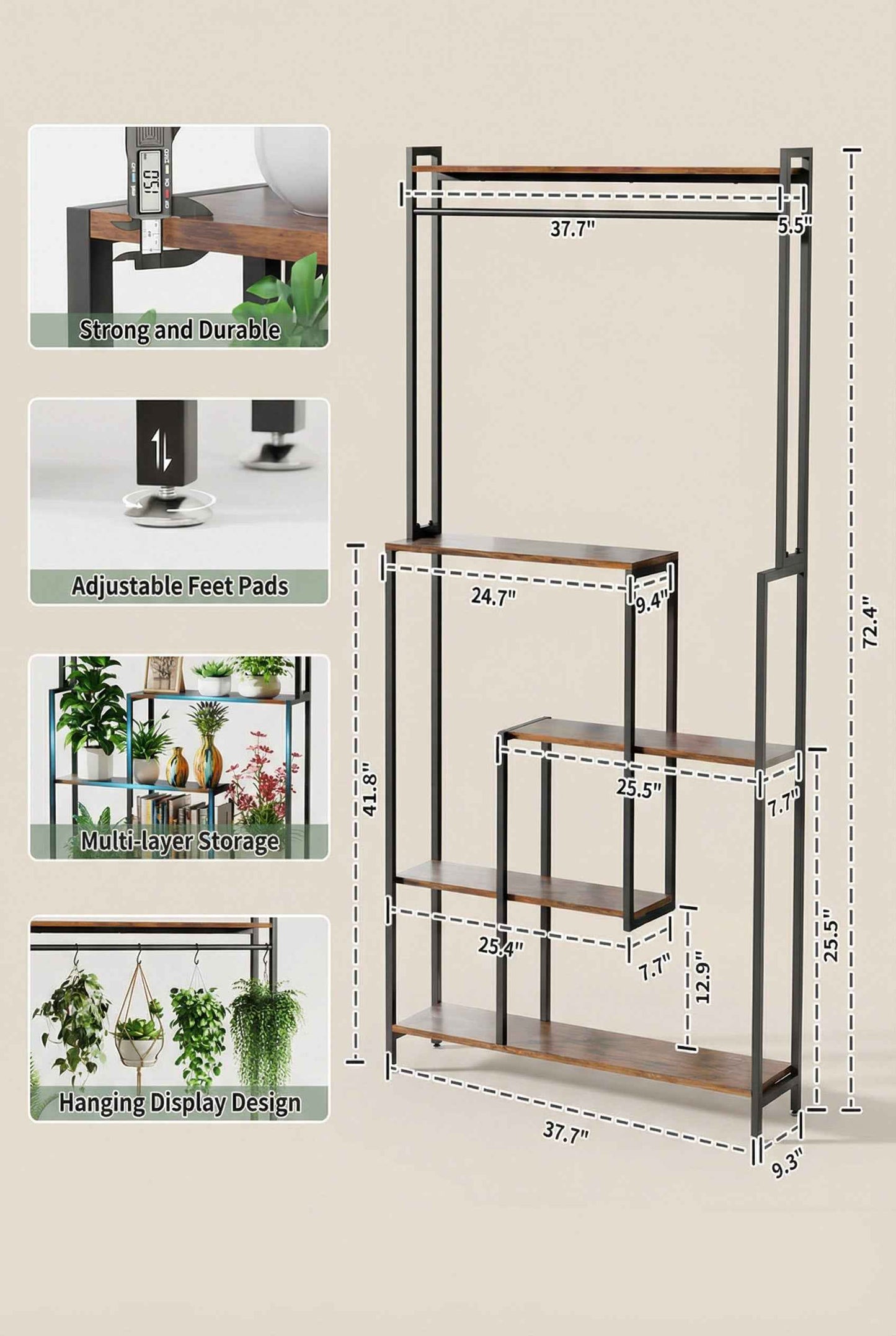 5-Tier Metal Display Shelf with LED Lights