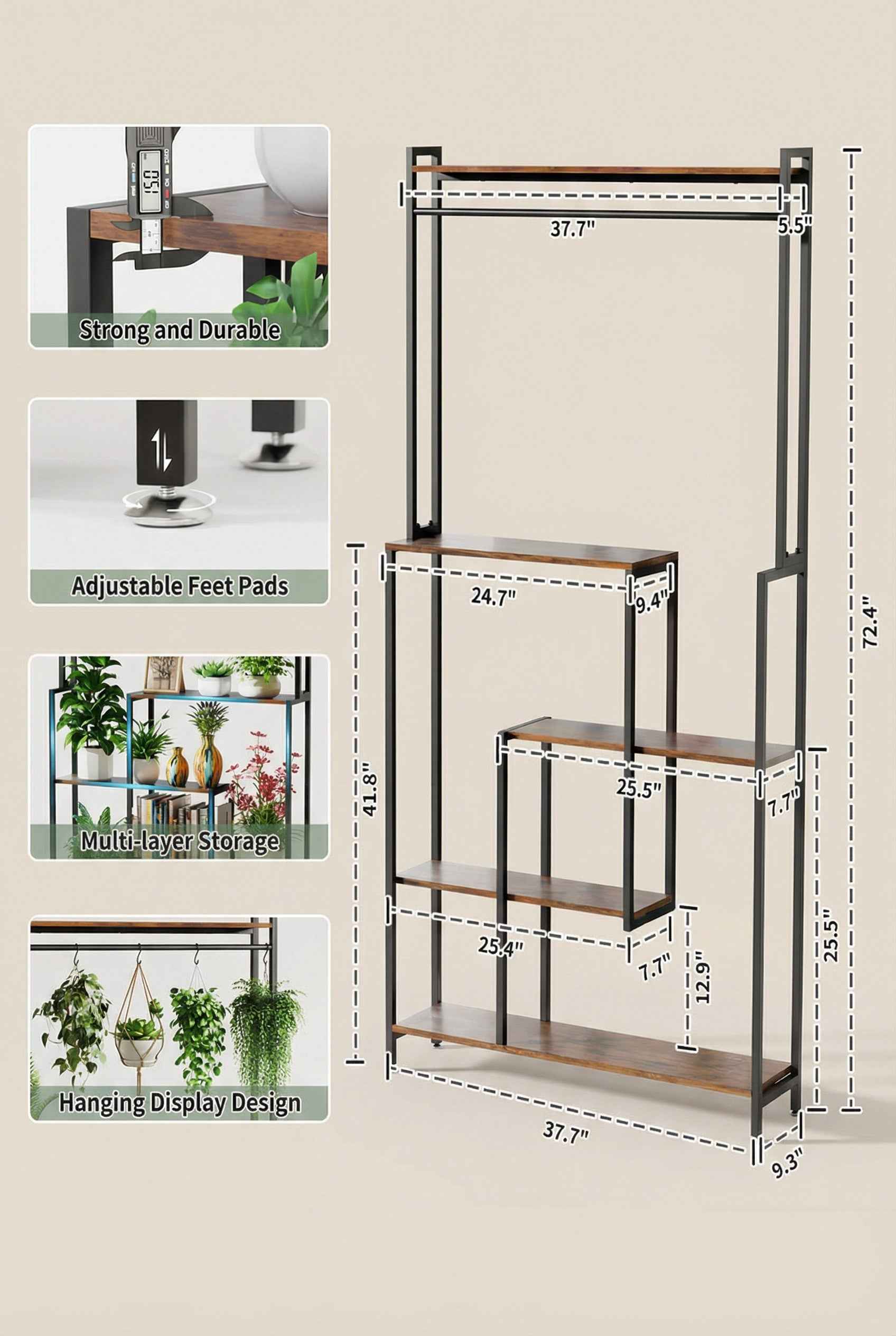 5-Tier Metal Display Shelf with LED Lights