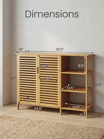 Bamboo 4 Tier Floor Cabinet with Doors, Freestanding Storage
