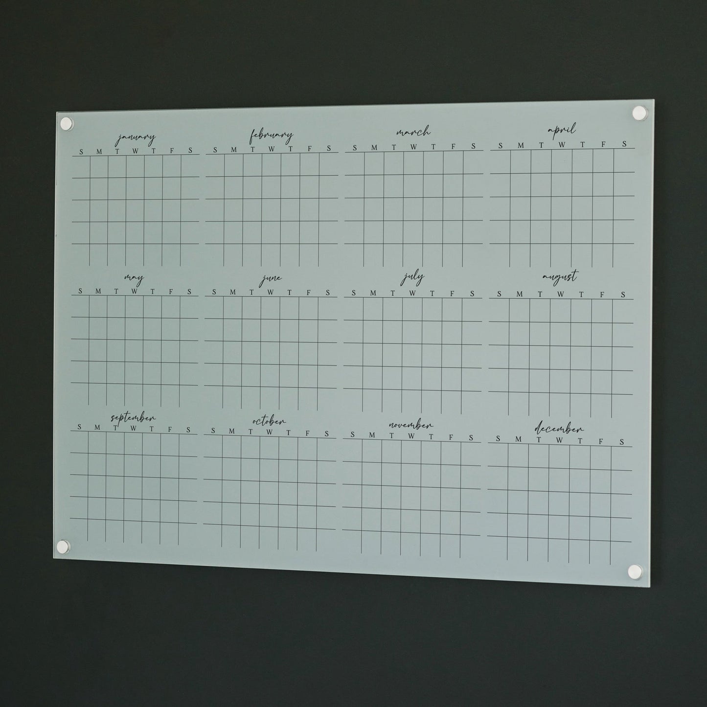 Frosted Acrylic Yearly Calendar | Horizontal Pennington