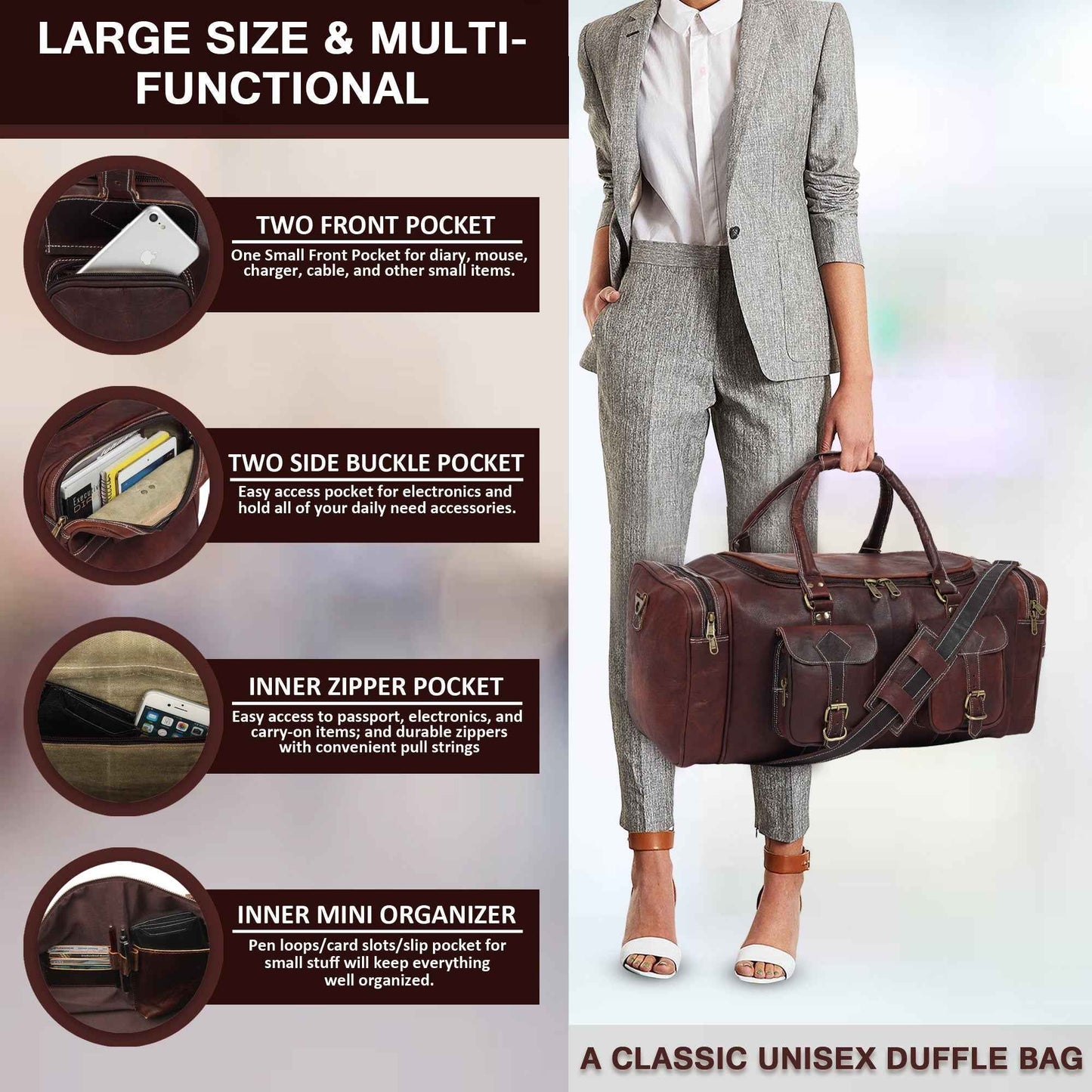 Vintage Dark Brown Traveller Duffle Bag