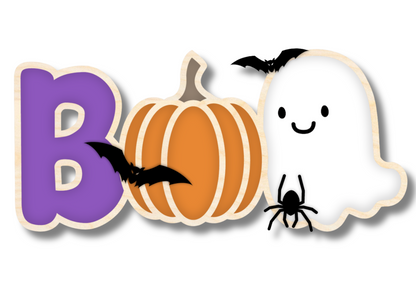 Unfinished Wood Boo Pumpkin Ghost Layered Sign | 3 Piece | Layered Boo Sign | up to 46" DIY