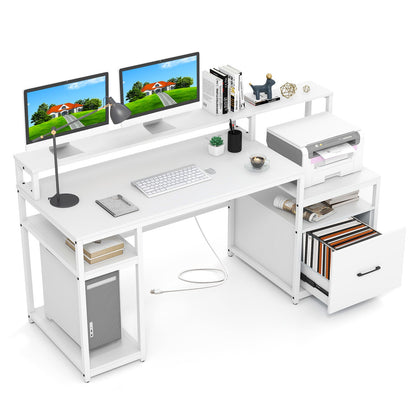 67 Inch Computer Desk with Monitor Stand & File Drawer-White