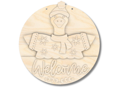 Unfinished Wood Welcome Goose Door Sign Kit | Wood Craft Cutouts | 1/4" Thick |