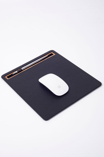 Leather Mousepad Black Wood Detailed