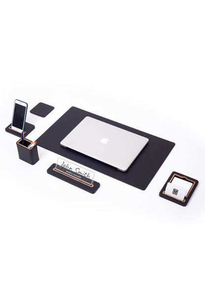 Alya Leather Desk Set 6 Pieces Desk with Nameplate