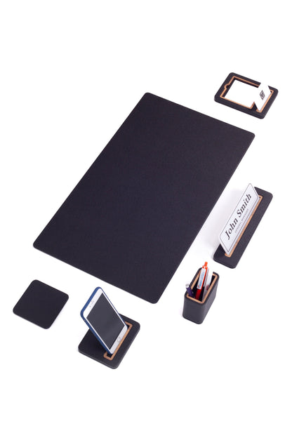 Alya Leather Desk Set 6 Pieces Desk with Nameplate