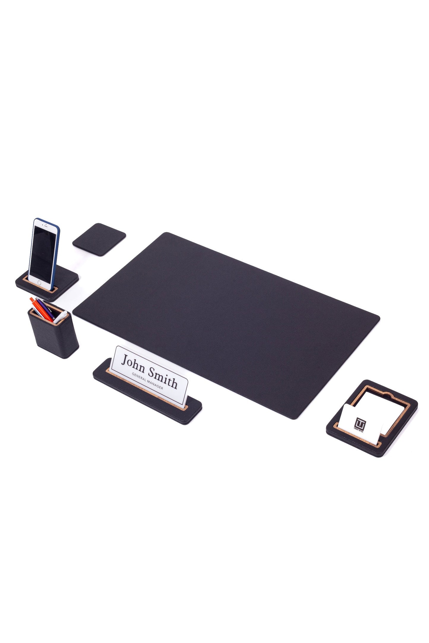 Alya Leather Desk Set 6 Pieces Desk with Nameplate