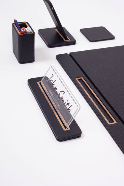 Alya Leather Desk Set 6 Pieces Covered Model Desk with Nameplate