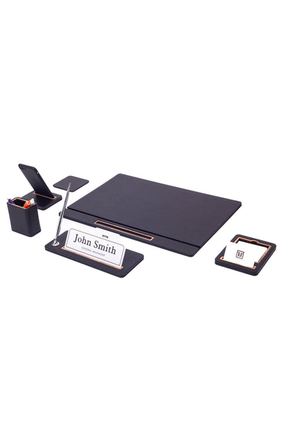 Cavalli Leather Desk Set 6 Pieces Covered Model Desk with Nameplate