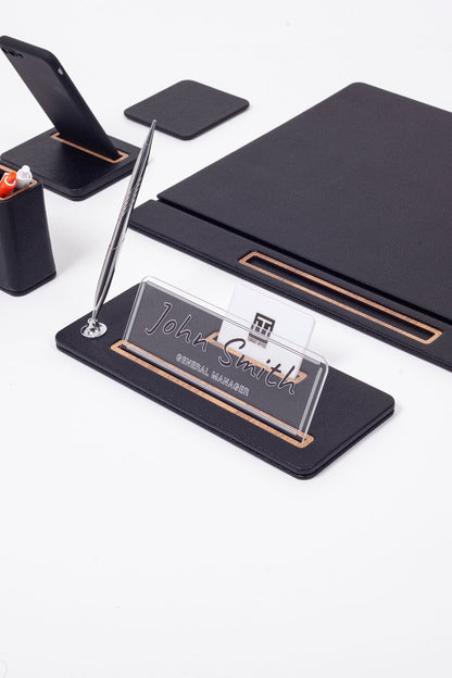 Cavalli Leather Desk Set 6 Pieces Covered Model Desk with Nameplate
