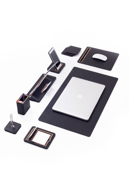 Capella Leather Desk Set 6 Pieces Desk with Nameplate