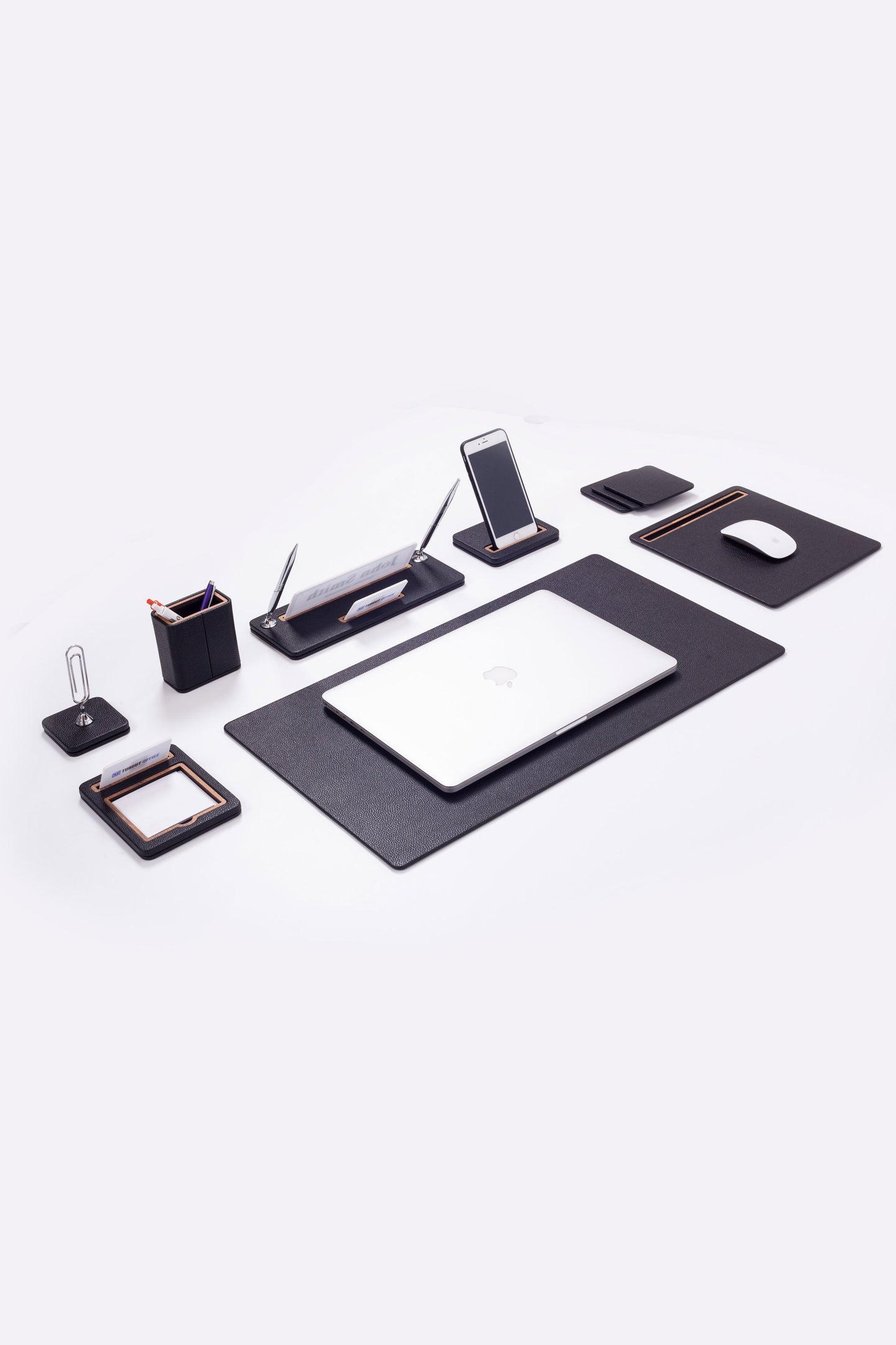 Capella Leather Desk Set 6 Pieces Desk with Nameplate