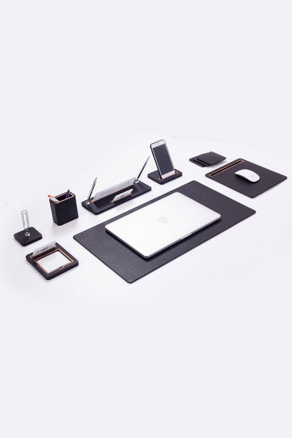 Capella Leather Desk Set 6 Pieces Desk with Nameplate