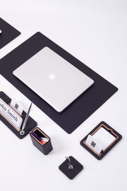 Capella Leather Desk Set 6 Pieces Desk with Nameplate