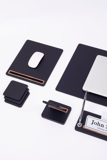 Capella Leather Desk Set 6 Pieces Desk with Nameplate