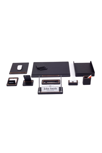 Capella Leather Desk Set 10 Pcs. Covered Model With Single Document Shelf