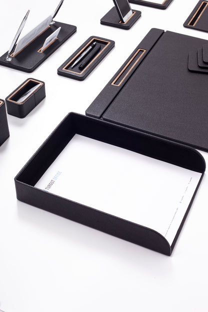 Capella Leather Desk Set 10 Pcs. Covered Model With Single Document Shelf