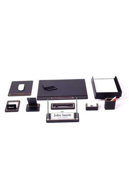 Capella Leather Desk Set 11 Pcs. Cover Model With Double Document Shelf