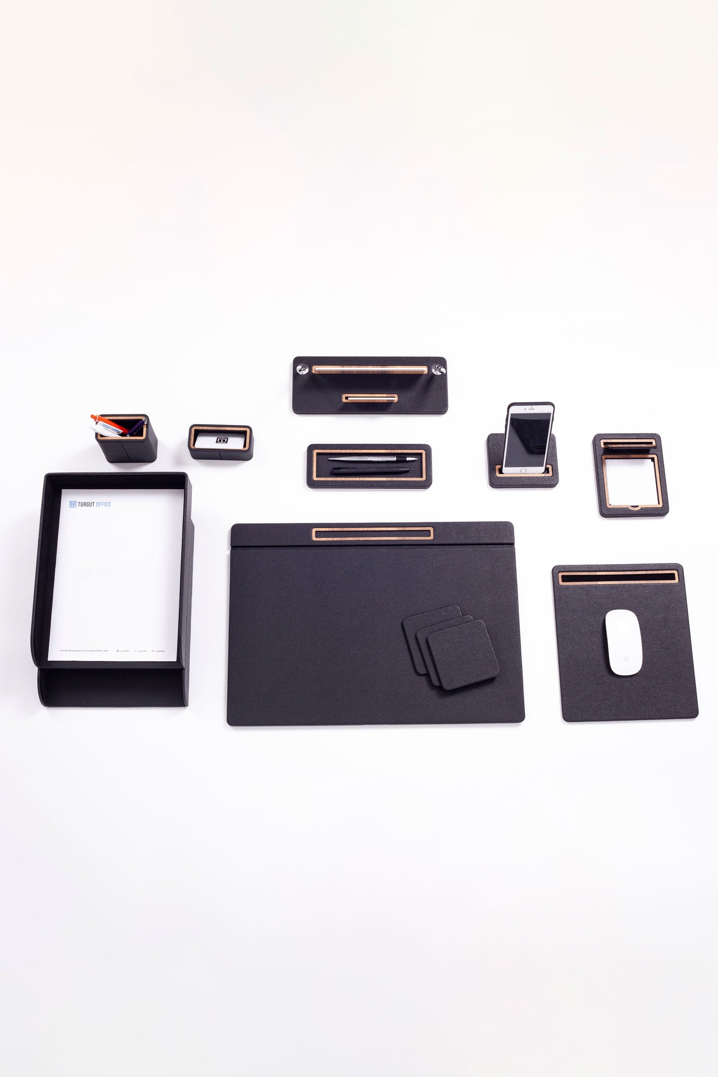 Capella Leather Desk Set 11 Pcs. Cover Model With Double Document Shelf