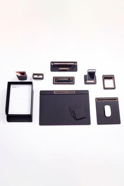Capella Leather Desk Set 11 Pcs. Cover Model With Double Document Shelf