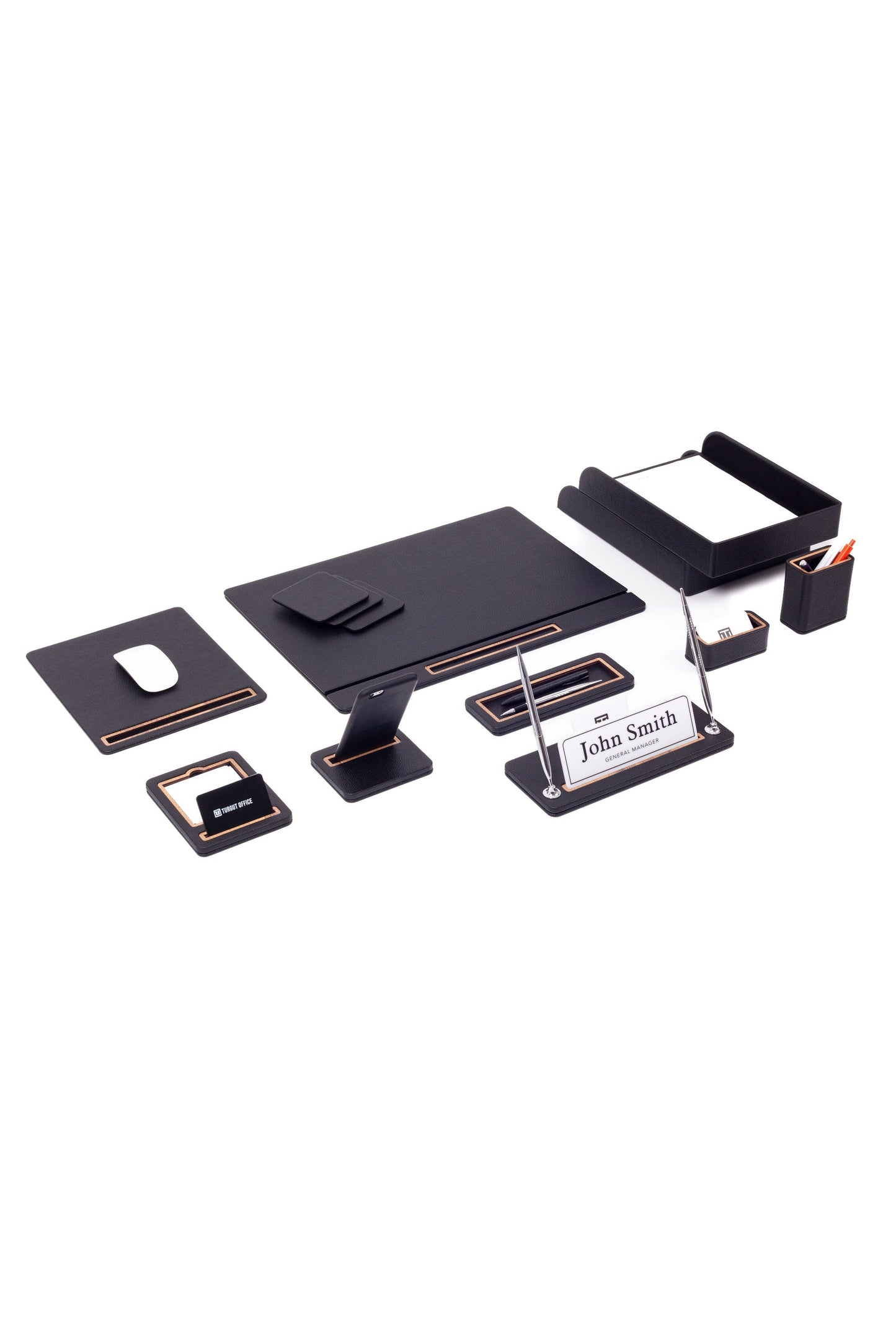 Capella Leather Desk Set 11 Pcs. Cover Model With Double Document Shelf