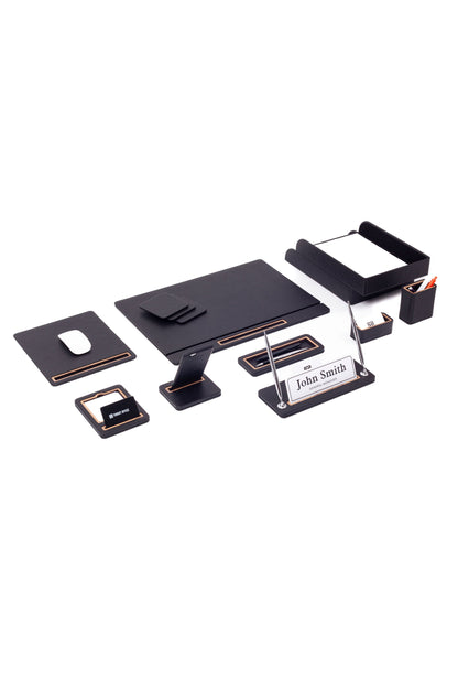 Capella Leather Desk Set 11 Pcs. Cover Model With Double Document Shelf