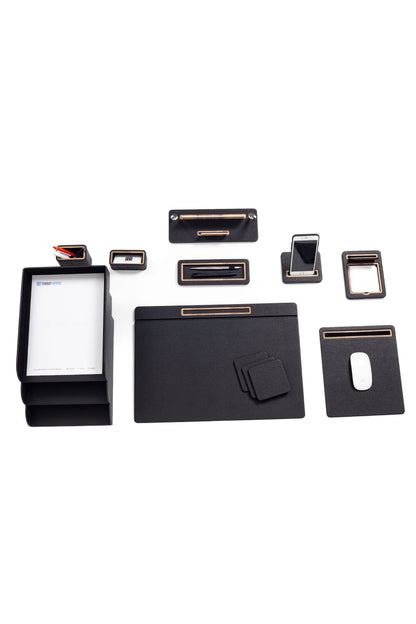Capella Leather Desk Set 12 Pieces Covered Model With Three Document Shelves