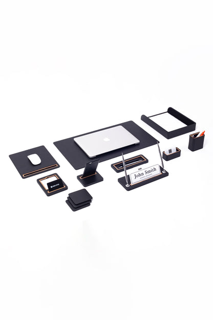 Capella Leather Desk Set 10 Pieces With Single Document Shelf