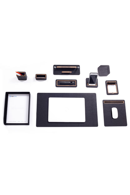 Capella Leather Desk Set 10 Pieces With Single Document Shelf