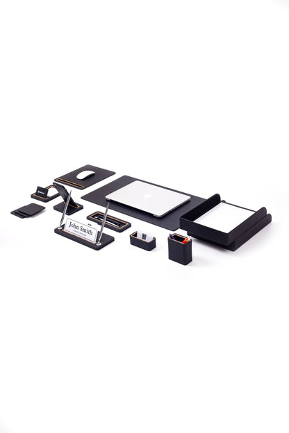 Capella Leather Desk Set 11 Pieces With Double Document Shelf