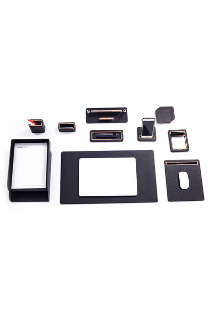 Capella Leather Desk Set 11 Pieces With Double Document Shelf