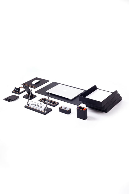 Capella Leather Desk Set 12 Pieces With Three Document Shelves