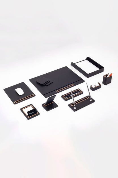 Pera Leather Desk Set 10 Pieces Covered Model Single Document Shelf