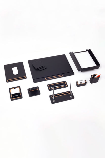 Pera Leather Desk Set 11 Pcs. Cover Model With Double Document Shelf