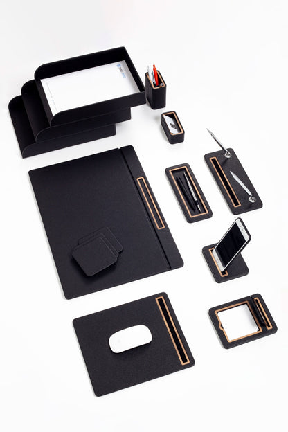 Pera Leather Desk Set 12 Pieces Covered Model With Three Document Shelves