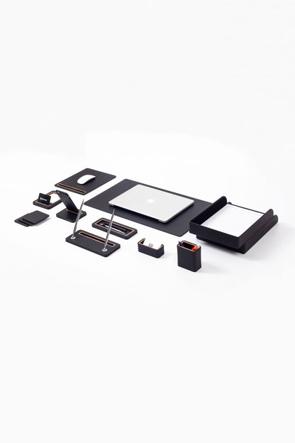 Pera Leather Desk Set 11 Pieces With Double Document Shelf