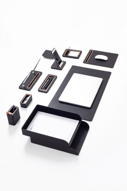 Pera Leather Desk Set 11 Pieces With Double Document Shelf