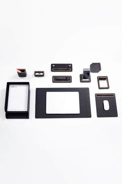 Pera Leather Desk Set 11 Pieces With Double Document Shelf